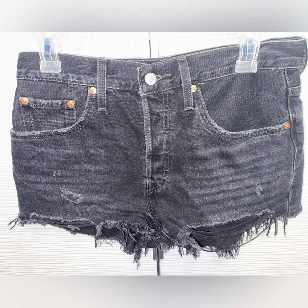Levis distressed 501 black shorts